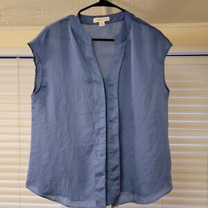 Silky V-neck Button-up Sleeveless Blouse